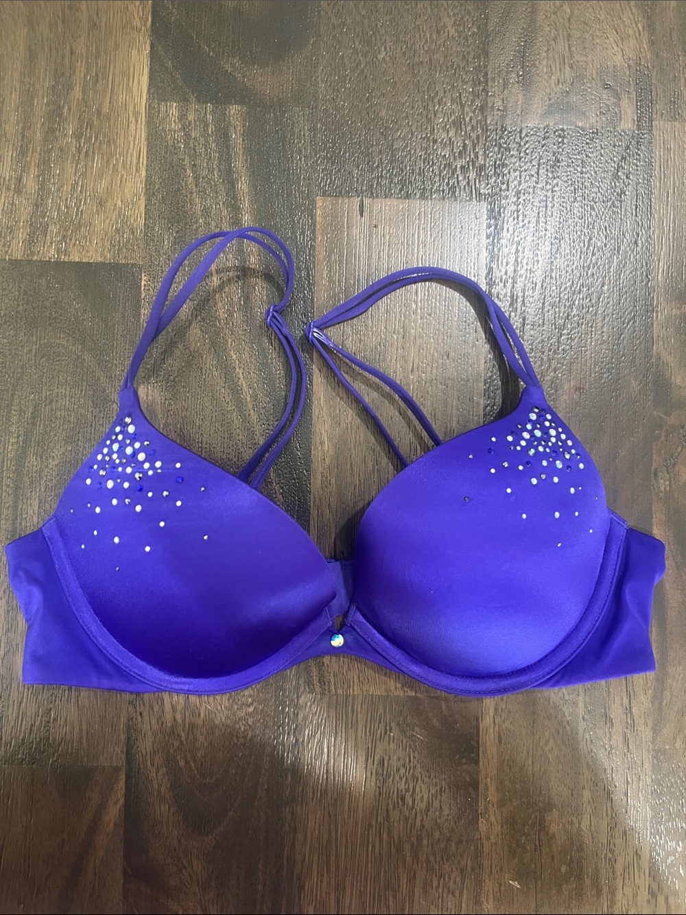 Victoria's Secret 34 B Very Sexy Push Up Blue Purple Jeweled Bling Push-Up Bra